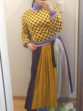 「市松模様トップス」｜RURUMIさん（レディース・155cm）の冬コーディネート