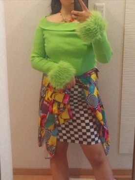 「SHEINのアイテム（ニット/セーター、グリーン系）」を使った、RURUMIさん（レディース・155cm）の春コーディネート