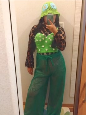 「グリーン×ブラック」｜RURUMIさん（レディース・155cm）の夏コーディネート