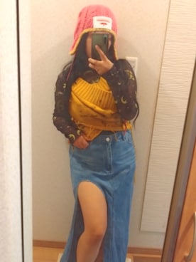 「Charles Jeffrey Loverboy（チャールズジェフリーラバーボーイ）のアイテム（ニットキャップ/ビーニー、ピンク系）」を使った、RURUMIさん（レディース・155cm）の夏コーディネート
