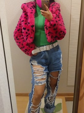 「ダルメシアン柄」｜「アイテム（その他アウター）」を使った、RURUMIさん（レディース・155cm）の冬コーディネート