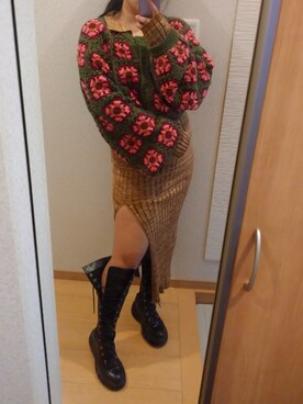 「クロシェ編みカーディガン」｜RURUMIさん（レディース・155cm）の秋コーディネート