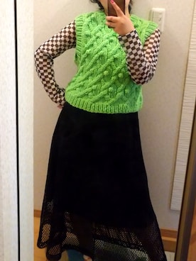 「市松模様トップス」｜RURUMIさん（レディース・155cm）の春コーディネート