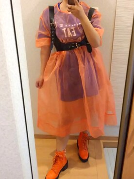 「レザーブーツ」｜「アイテム（ワンピース/ドレス）」を使った、RURUMIさん（レディース・155cm）の夏コーディネート