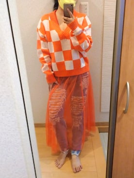 「市松模様トップス」｜RURUMIさん（レディース・155cm）の秋コーディネート