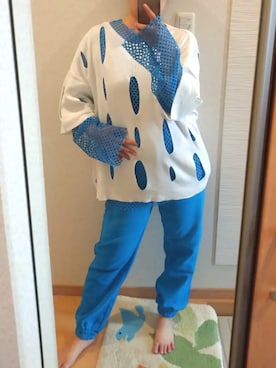 「穴あきニット」｜RURUMIさん（レディース・155cm）の夏コーディネート