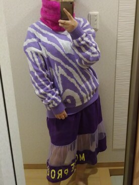 「ゼブラ柄ニット」｜RURUMIさん（レディース・155cm）の冬コーディネート