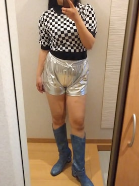 「市松模様トップス」｜RURUMIさん（レディース・155cm）の春コーディネート
