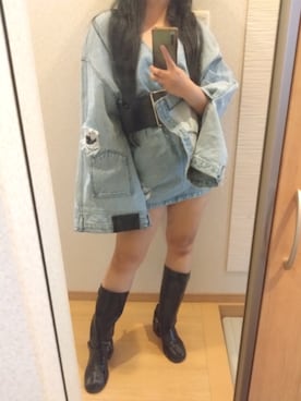 「EVRIS（エヴリス）のアイテム（ブーツ、ブラック系）」を使った、RURUMIさん（レディース・155cm）の春コーディネート