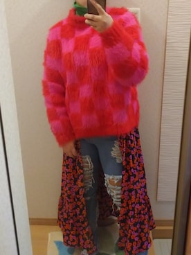 「市松模様トップス」｜RURUMIさん（レディース・155cm）の冬コーディネート