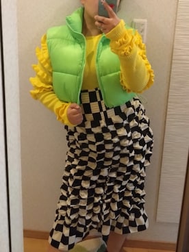 「ハイウエストスカート」｜「アイテム（ジャケット/アウター）」を使った、RURUMIさん（レディース・155cm）の冬コーディネート