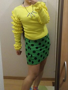 「ドット柄スカート」｜RURUMIさん（レディース・155cm）の冬コーディネート