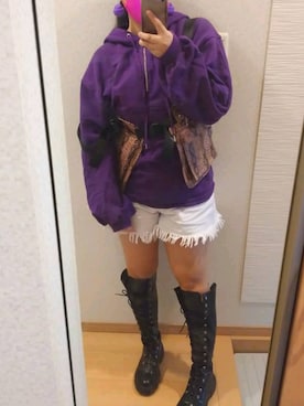 「ストリートカジュアル」｜「アイテム（ブーツ）」を使った、RURUMIさん（レディース・155cm）の冬コーディネート