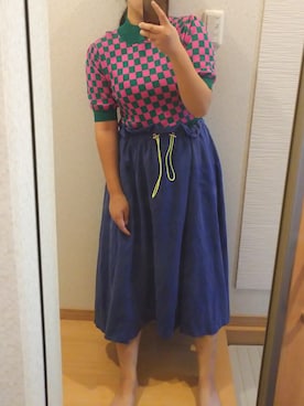 「市松模様トップス」｜RURUMIさん（レディース・155cm）の秋コーディネート