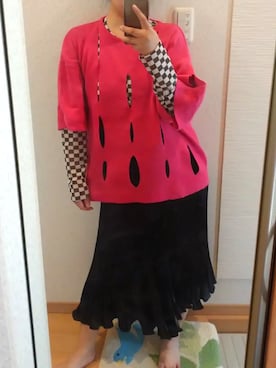 「穴あきニット」｜RURUMIさん（レディース・155cm）の夏コーディネート