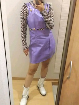 「レザーブーツ」｜「アイテム（ワンピース/ドレス）」を使った、RURUMIさん（レディース・155cm）の秋コーディネート
