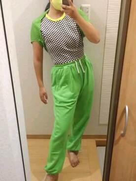 「市松模様トップス」｜RURUMIさん（レディース・155cm）の夏コーディネート