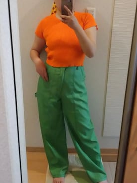 「オレンジトップス」｜RURUMIさん（レディース・155cm）の夏コーディネート