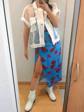 「レザーブーツ」｜「アイテム（その他アウター）」を使った、RURUMIさん（レディース・155cm）の夏コーディネート