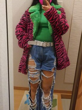 「アイテム（その他アウター、ピンク系）」を使った、RURUMIさん（レディース・155cm）の冬コーディネート