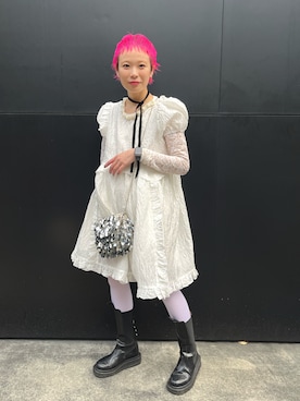 「レザーブーツ」｜森山保奈美さん（レディース・154cm）の冬コーディネート