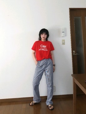 「ストレートパンツ」｜「アイテム（腕時計）」を使った、しおりさん（レディース・154cm）の夏コーディネート