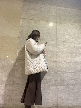 「GU（ジーユー）のアイテム（ノーカラーコート）」を使った、抹茶ミルクラテさん（レディース・156cm）の冬コーディネート