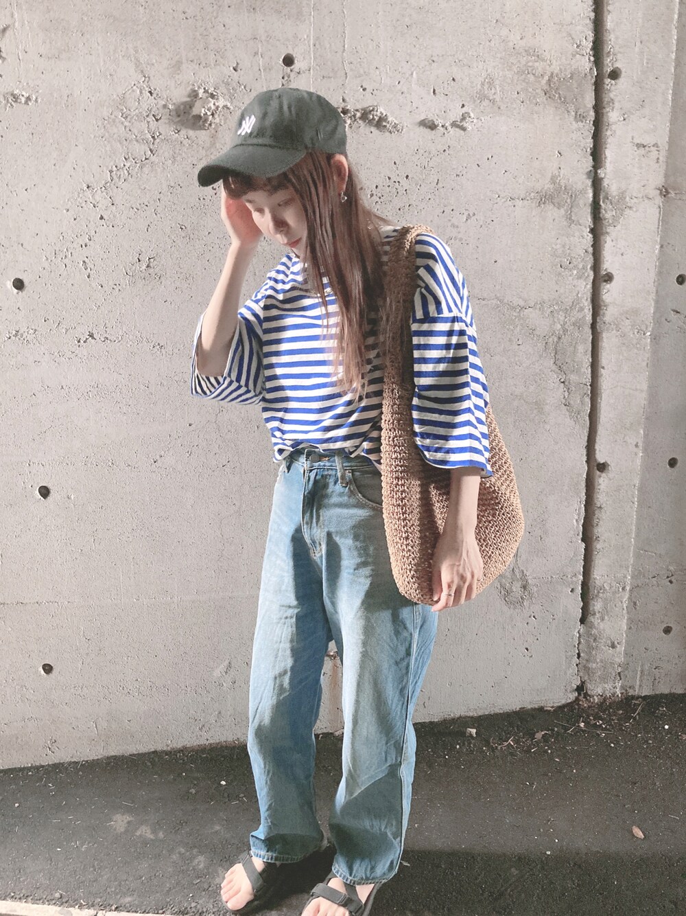 「大人カジュアル、今日のコーデ、ラクチンコーデ」｜「NEW ERAのアイテム（キャップ、ブラック系）」を使った、asfy♡さん（レディース・160cm）の夏コーディネートの1枚目の写真