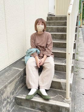 「アイテム（バレエシューズ、グリーン系）」を使った、osonosanさん（レディース・146cm）の夏コーディネート