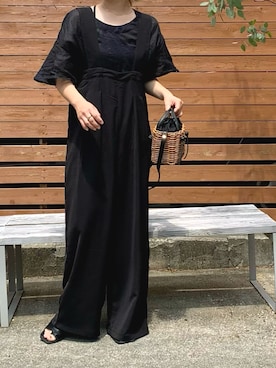 「select MOCA by son（セレクトモカバイソン）のアイテム（オールインワン・サロペット）」を使った、miさん（レディース・154cm）の夏コーディネート