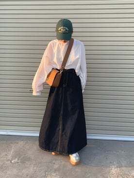 「ロンクスカート」｜「アイテム（帽子）」を使った、miさん（レディース・154cm）の春コーディネート