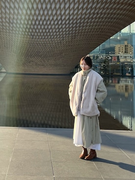 「ジレ」｜「アイテム（ステンカラーコート）」を使った、りさん（レディース・155cm）の冬コーディネート