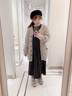 「チェックワンピース」｜「アイテム（ハンチング/ベレー帽）」を使った、ｃａｎｃａｎさん（レディース・158cm）の冬コーディネート