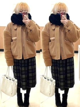 「グレンチェック」｜「アイテム（ブーツ）」を使った、𝔸𝕤𝕒𝕞𝕚.さん（レディース・157cm）の冬コーディネート