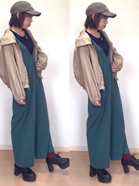 「andme（アンドミー）のアイテム（ブルゾン）」を使った、𝔸𝕤𝕒𝕞𝕚.さん（レディース・157cm）の秋コーディネート