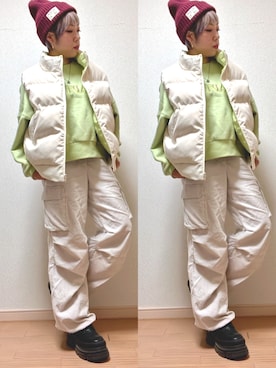 「アイテム（ダウンベスト）」を使った、𝔸𝕤𝕒𝕞𝕚.さん（レディース・157cm）の秋コーディネート