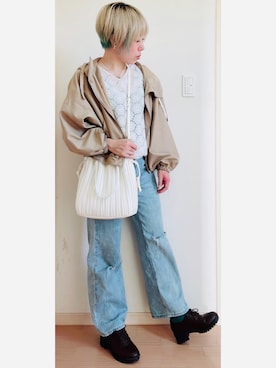 「andme（アンドミー）のアイテム（ブルゾン）」を使った、𝔸𝕤𝕒𝕞𝕚.さん（レディース・157cm）の春コーディネート