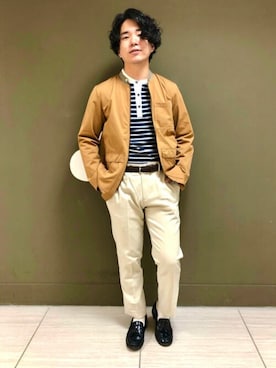 「新作」｜「アイテム（チノパンツ）」を使った、NEWYORKER_MENSさん（メンズ・170cm）の秋コーディネート