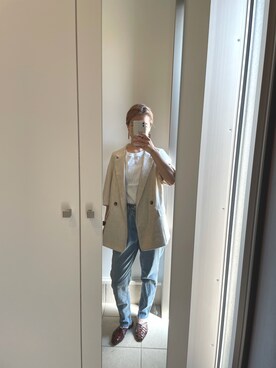 「仕事着」｜「アイテム（ノーカラージャケット）」を使った、みさきんさん（レディース・159cm）の夏コーディネート
