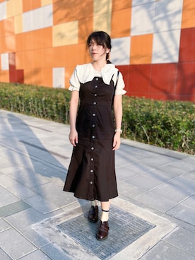 「Honeys（ハニーズ）のアイテム（ジャンパースカート）」を使った、airuruさん（レディース・167cm）の春コーディネート