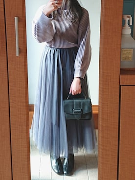 「fifth（フィフス）の[低身長サイズ有]チュールロングスカート（スカート）」を使った、ayaharuさん（レディース・158cm）の冬コーディネート