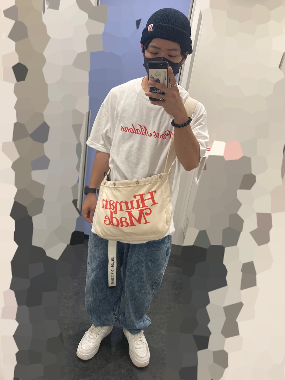「夏コーデ、休日スタイル、シンプル、スニーカーコーデ、ビッグシルエット、白Tシャツ、ゆるコーデ、ストリート、夏だ！Tシャツ着よう！、低身長、LEFLAH、humanmade、NIKE、postmalone、VERDY」｜「HUMAN MADEのアイテム（ニットキャップ/ビーニー、ブラック系）」を使った、M4S4T0さん（メンズ・160cm）の夏コーディネートの1枚目の写真