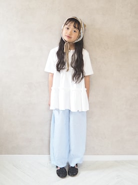 「Piet（ピエット）のカットソー ティアードチュニック（Tシャツ/カットソー、ホワイト系）」を使った、cocomaru.さん（キッズ・122cm）の夏コーディネート