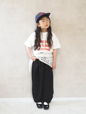 「LOWRYS FARM（ローリーズファーム）のリネンイージーコクーンパンツ　622579（その他パンツ、ブラック系）」を使った、cocomaru.さん（キッズ・120cm）の春コーディネート