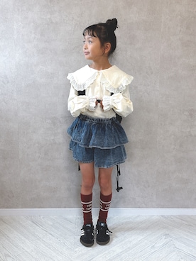 「アイテム（ソックス/靴下、ブラウン系）」を使った、cocomaru.さん（キッズ・122cm）の秋コーディネート