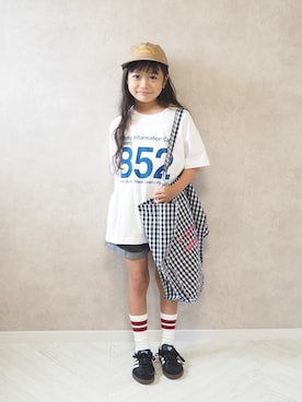 「アイテム（帽子）」を使った、cocomaru.さん（キッズ・122cm）の夏コーディネート