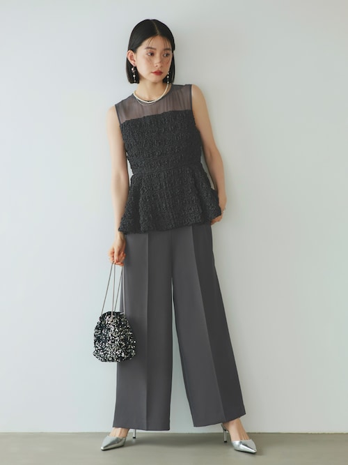 オケージョンドレス 結婚式 ｜ バックリボン トップス ＆ ペプラム オールインワン セットアップ ｜ 二次会 披露宴 パーティー 美脚 パーティードレス パンツスタイル