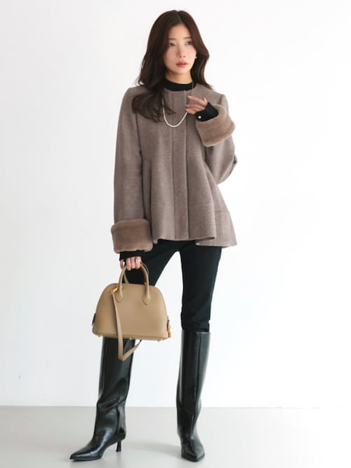 セール】ニットメルトン コクーン ペプラム ショートコート