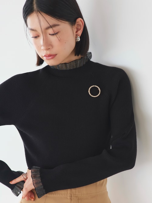 洗える ｜ シアー フリル ラグラン ニット ｜ 長袖 リブニット