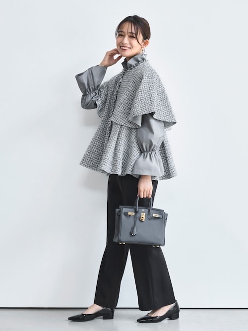 セール】ツイード ケープ ジャケット ＆ 選べる パンツ セットアップ